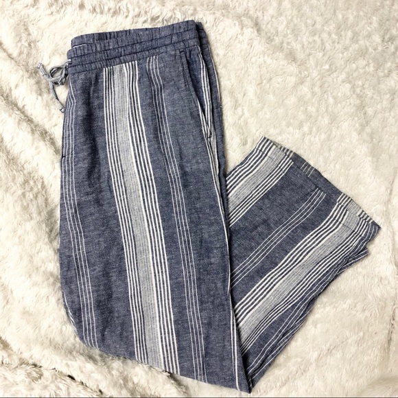 Old Navy Pants - Blue and White Stripe Wide Leg Linen Blend Pants